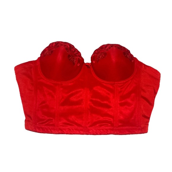 Fashion Forms Women’s 36B Red Floral Corset Top Papped Satin Feminine Coquette - Picture 1 of 11